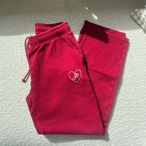 Victorias Secret PINK Red Sweatpants with Heart Embroidery Size XS